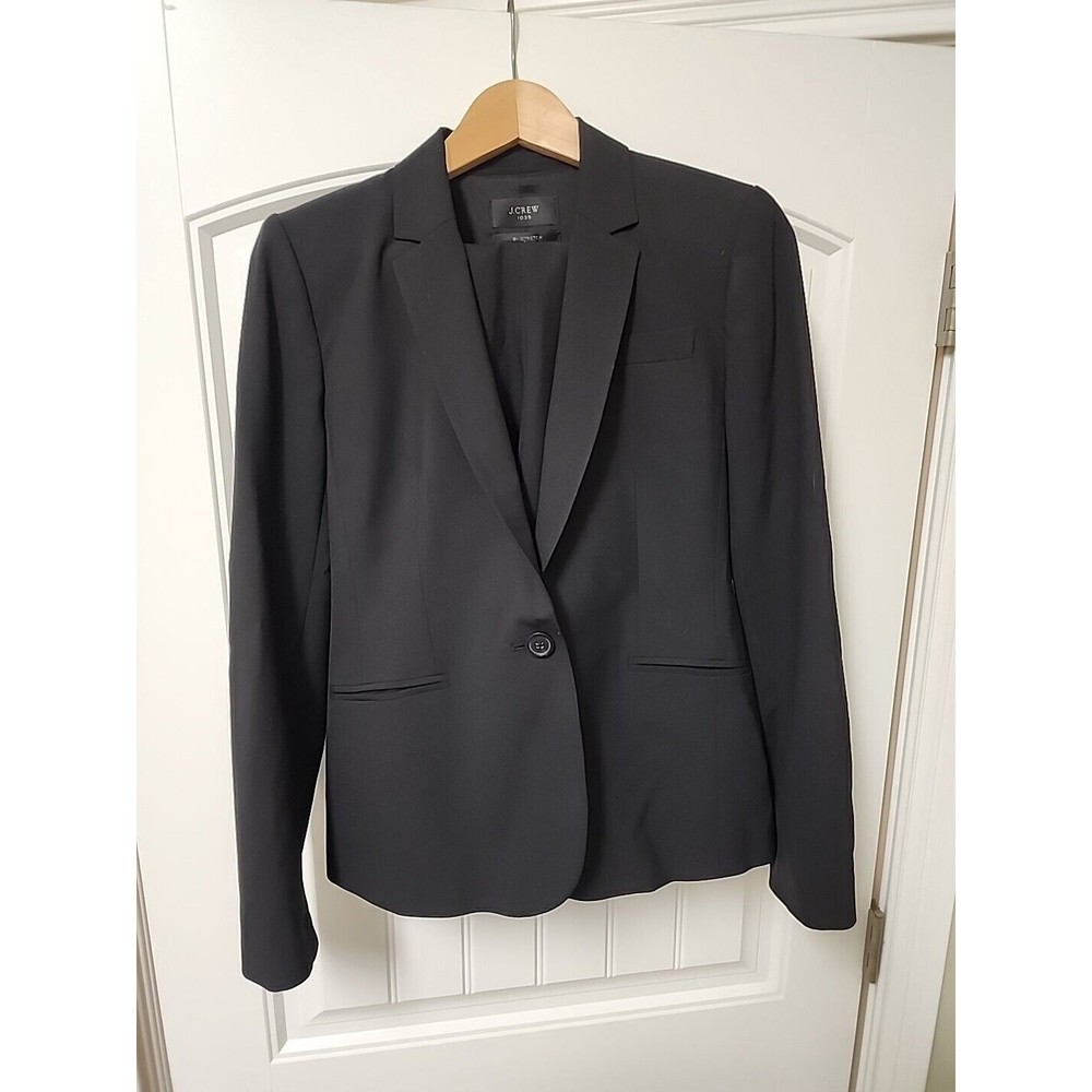 J CREW Black Bi-Stretch Wool 1035 Italian Blazer  Size 10